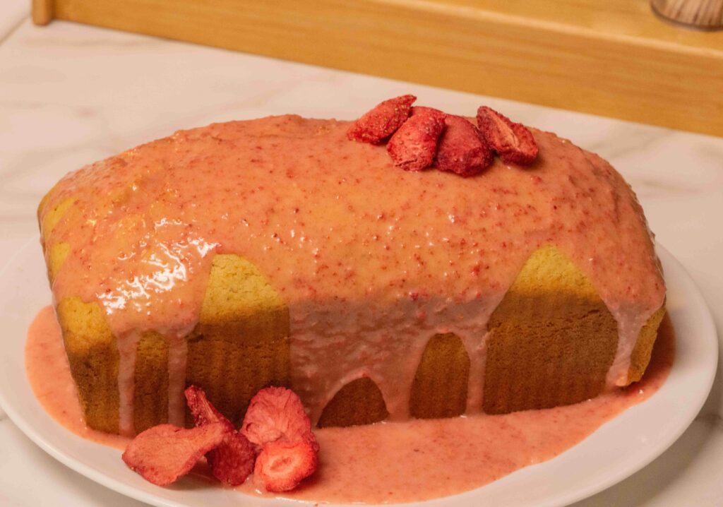 Cannabis-Infused Chamomile Tea Cake with Strawberry Icing